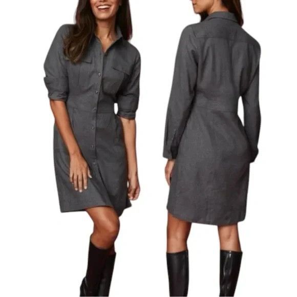 UNTUCKit Portia Cotton Utility Long Sleeve Shirtdress Dress Gray Womens Size 4 - Picture 3 of 15